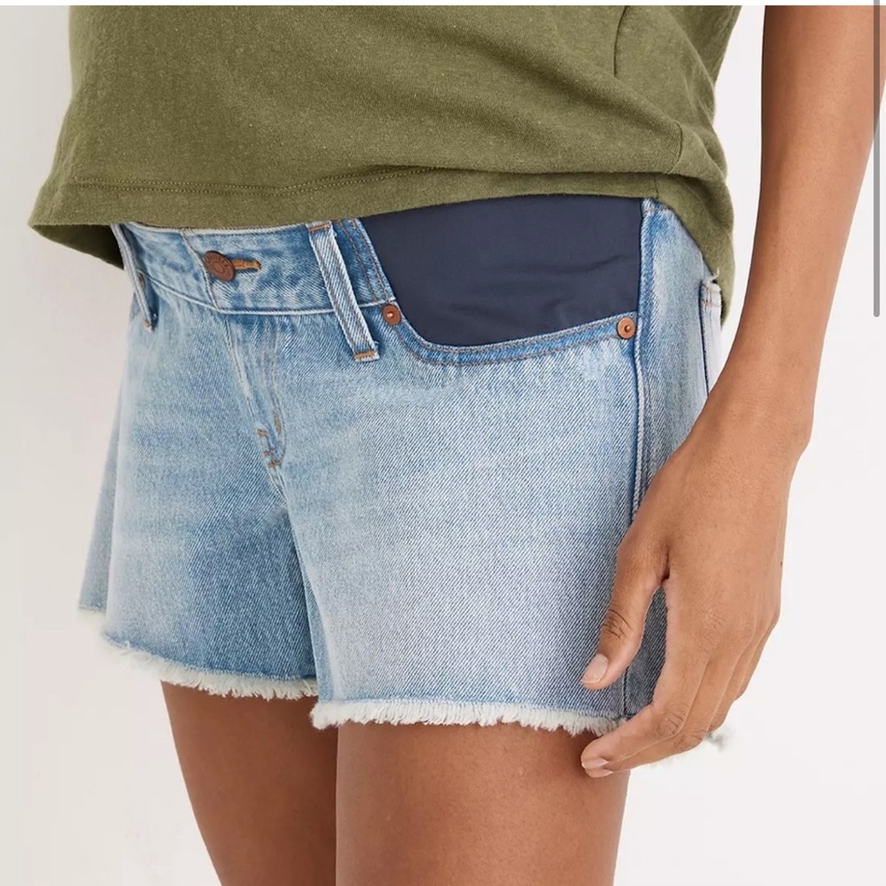 MADEWELL MATERNITY RELAXED DENIM JEAN SHORTS RAW HEM 32 ADJUSTABLE EDITION